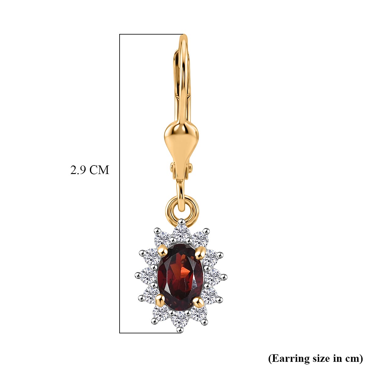 Royal Bali Collection - D'Joy Red Garnet & White Zircon Earring with Lever Back in 18K Vermeil Yellow Gold Plated Sterling Silver 1.77 Ct.