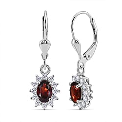 Royal Bali Collection - D'Joy Red Garnet & White Zircon Earring with Lever Back in Rhodium Overlay Sterling Silver 1.77 Ct.