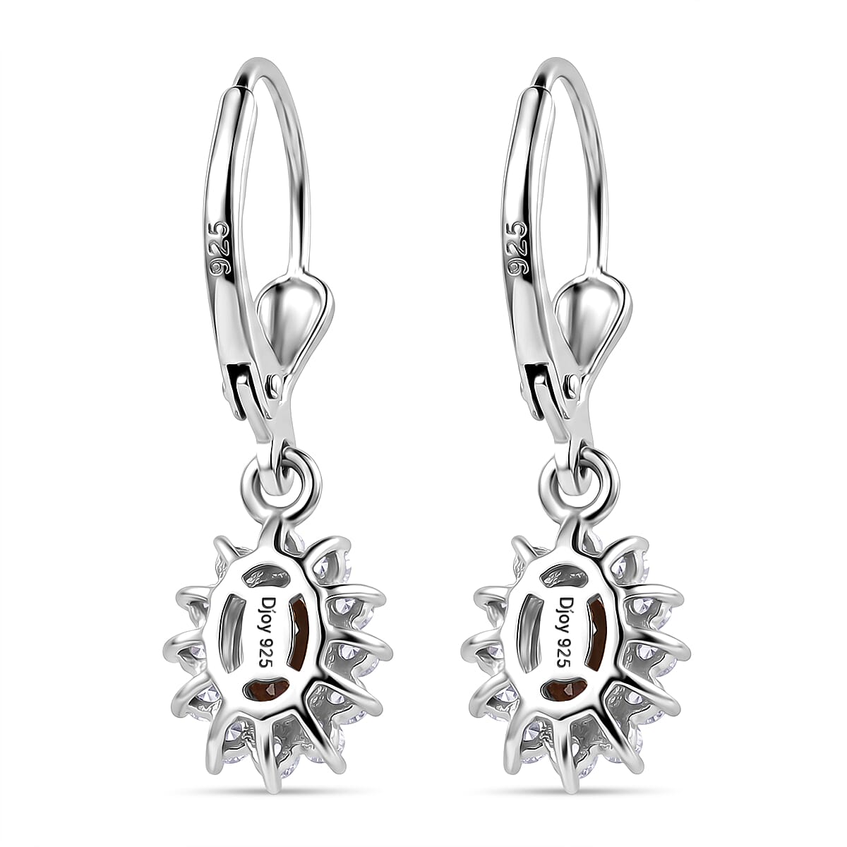 Royal Bali Collection - D'Joy Red Garnet & White Zircon Earring with Lever Back in Rhodium Overlay Sterling Silver 1.77 Ct.