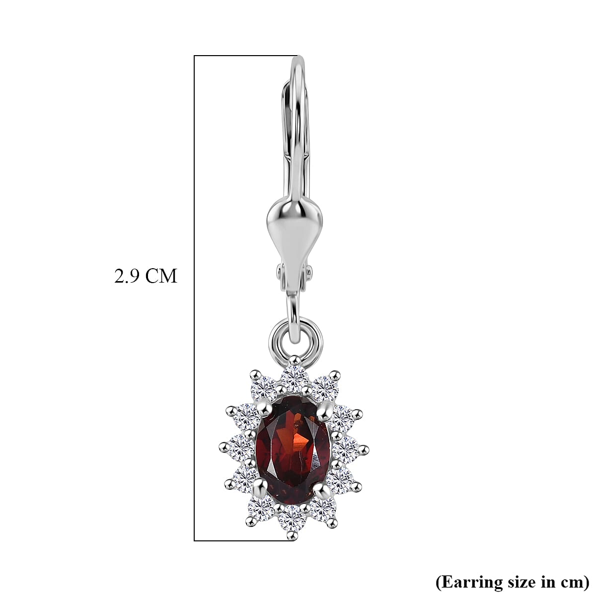 Royal Bali Collection - D'Joy Red Garnet & White Zircon Earring with Lever Back in Rhodium Overlay Sterling Silver 1.77 Ct.