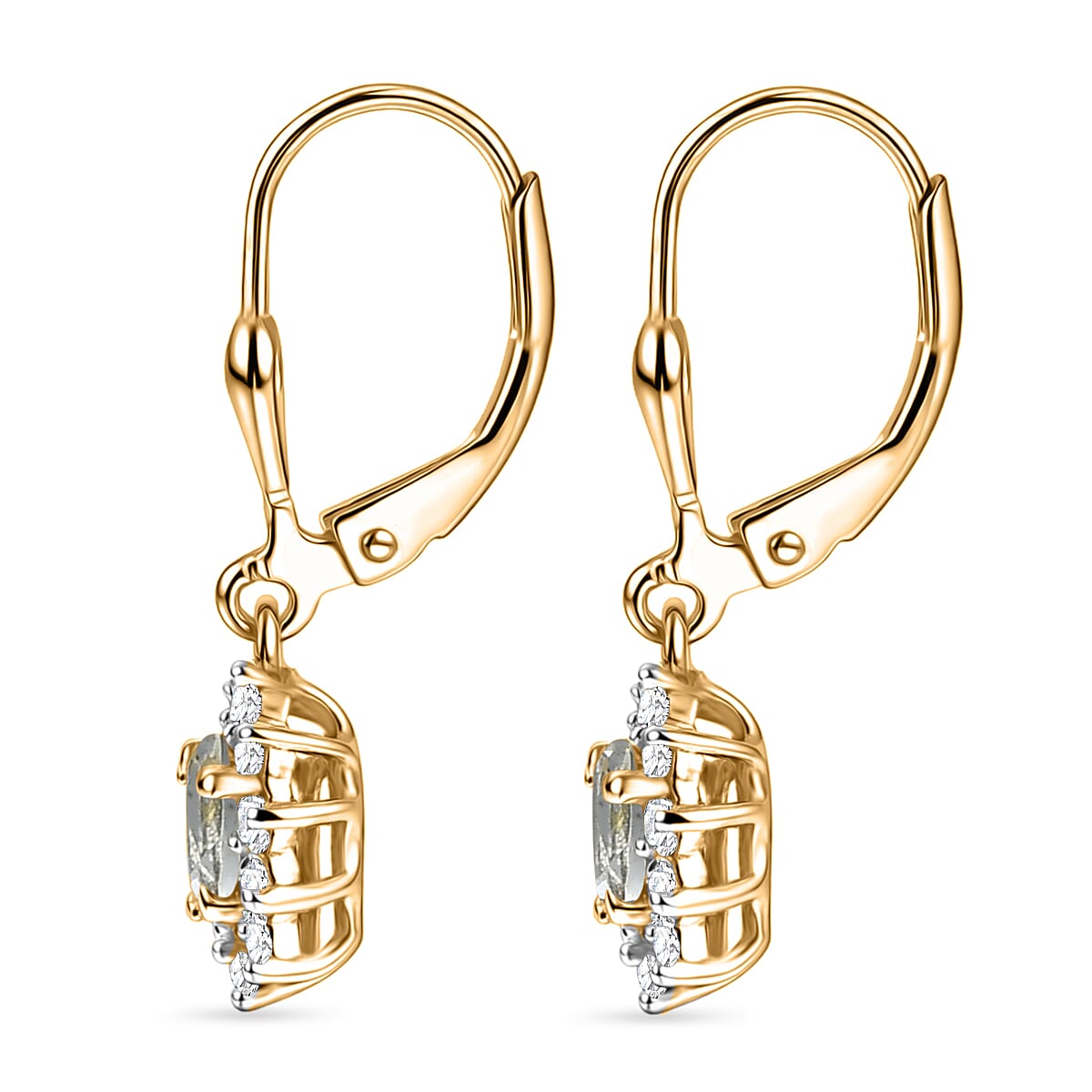 Royal Bali Collection - D'Joy Aquamarine & White Zircon Earring with Lever Back in 18K Vermeil Yellow Gold Plated Sterling Silver 1.42 Ct.