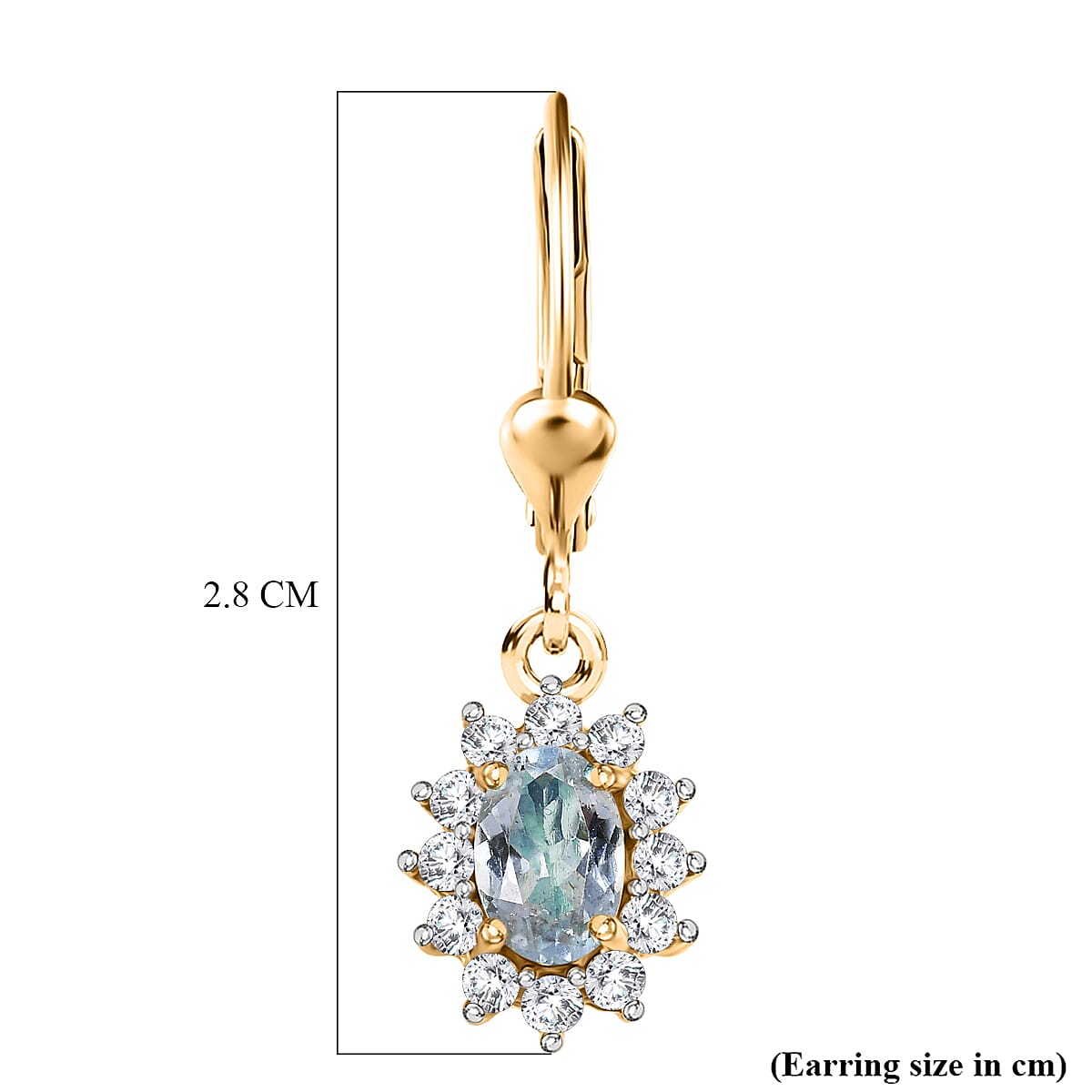 Royal Bali Collection - D'Joy Aquamarine & White Zircon Earring with Lever Back in 18K Vermeil Yellow Gold Plated Sterling Silver 1.42 Ct.