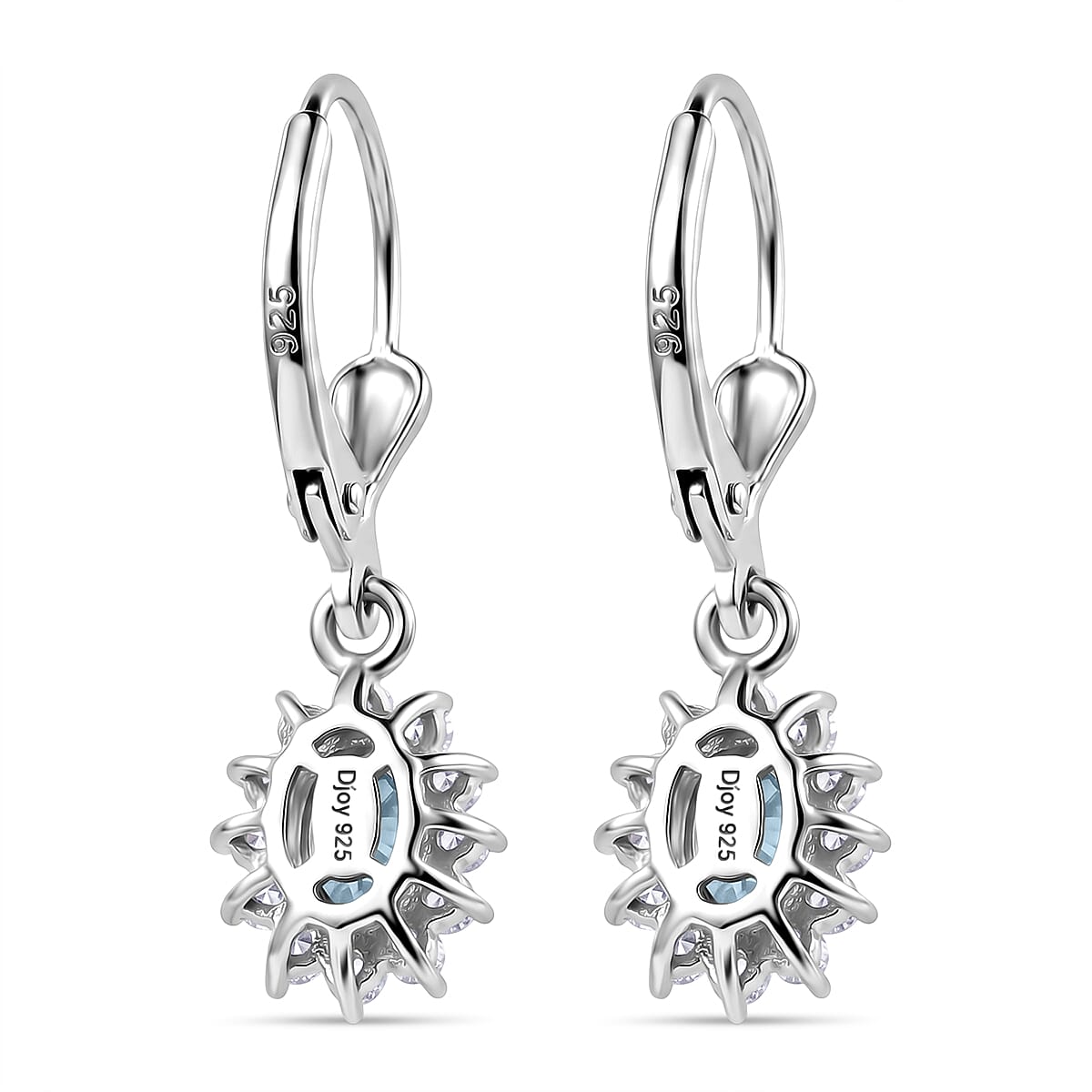 Royal Bali Collection - D'Joy Aquamarine & White Zircon Earring with Lever Back in Rhodium Overlay Sterling Silver 1.42 Ct.