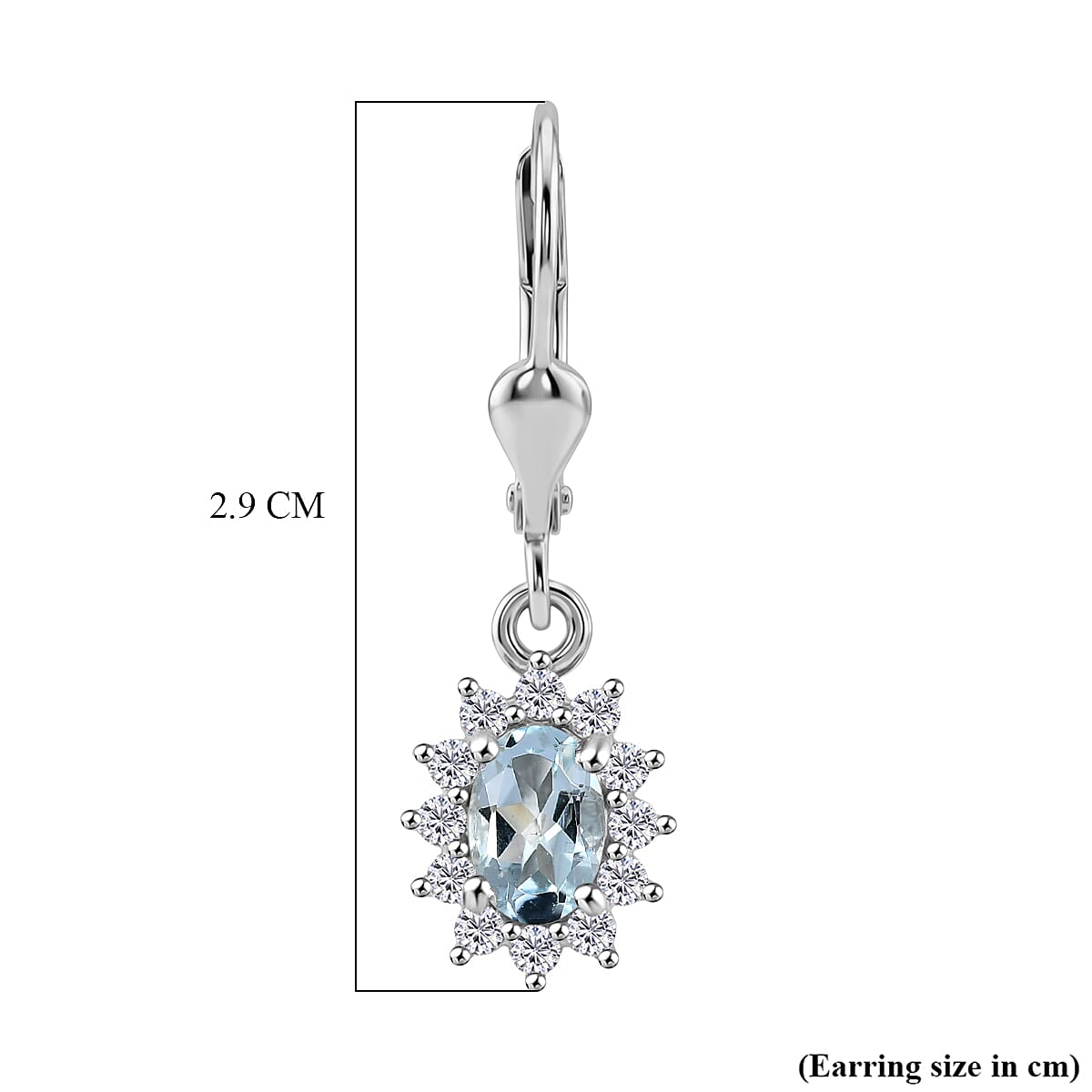 Royal Bali Collection - D'Joy Aquamarine & White Zircon Earring with Lever Back in Rhodium Overlay Sterling Silver 1.42 Ct.