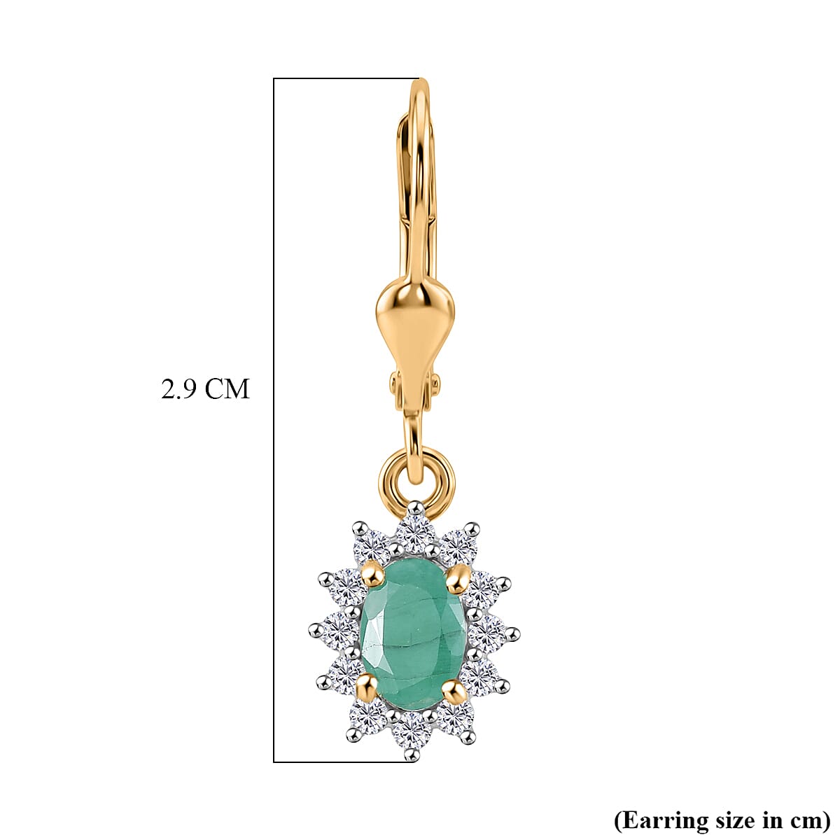 Royal Bali Collection - D'Joy Socoto Emerald & White Zircon Earring with Lever Back in 18K Vermeil Yellow Gold Plated Sterling Silver 1.50 Ct.