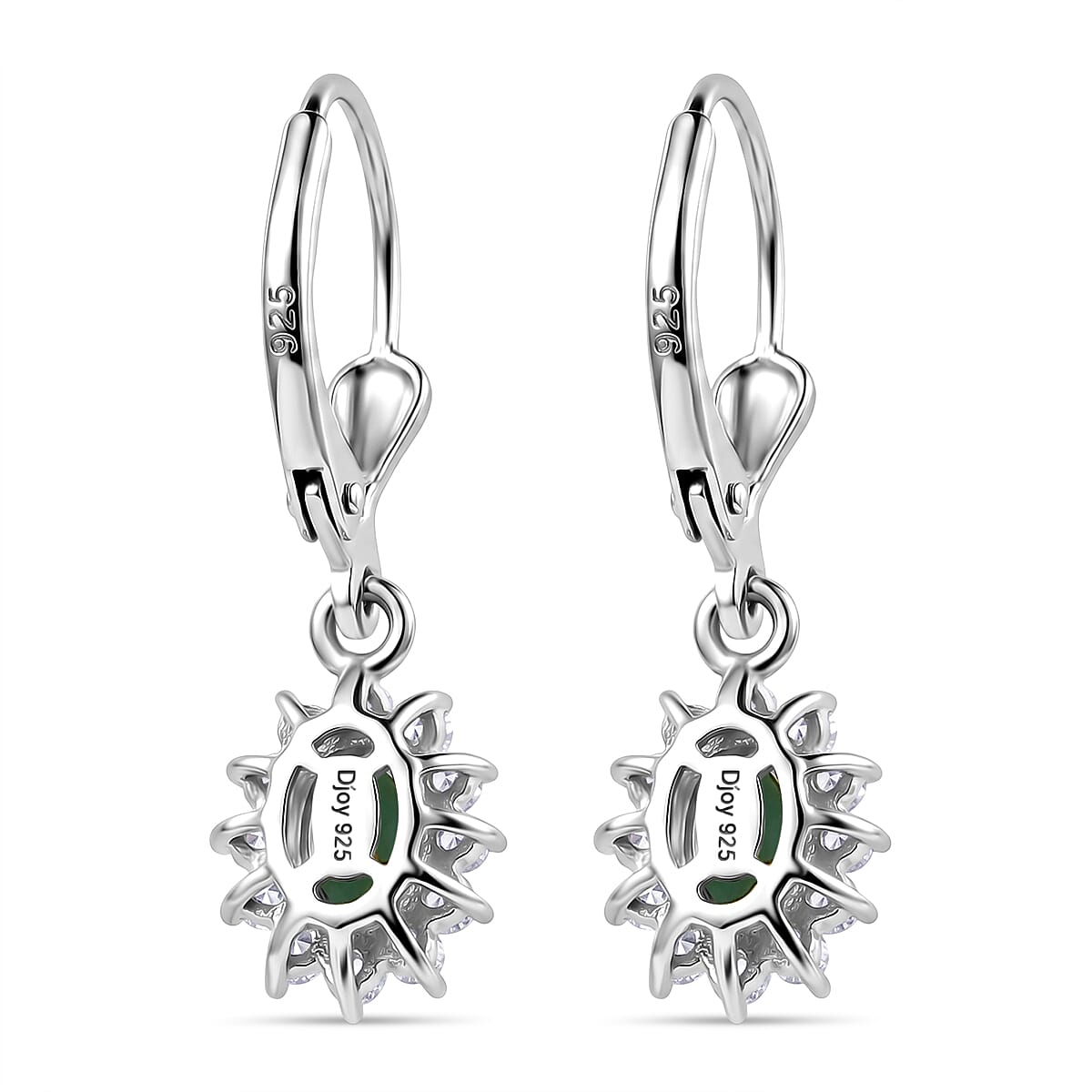 Royal Bali Collection - D'Joy Socoto Emerald & White Zircon Earring with Lever Back in Rhodium Overlay Sterling Silver 1.50 Ct.