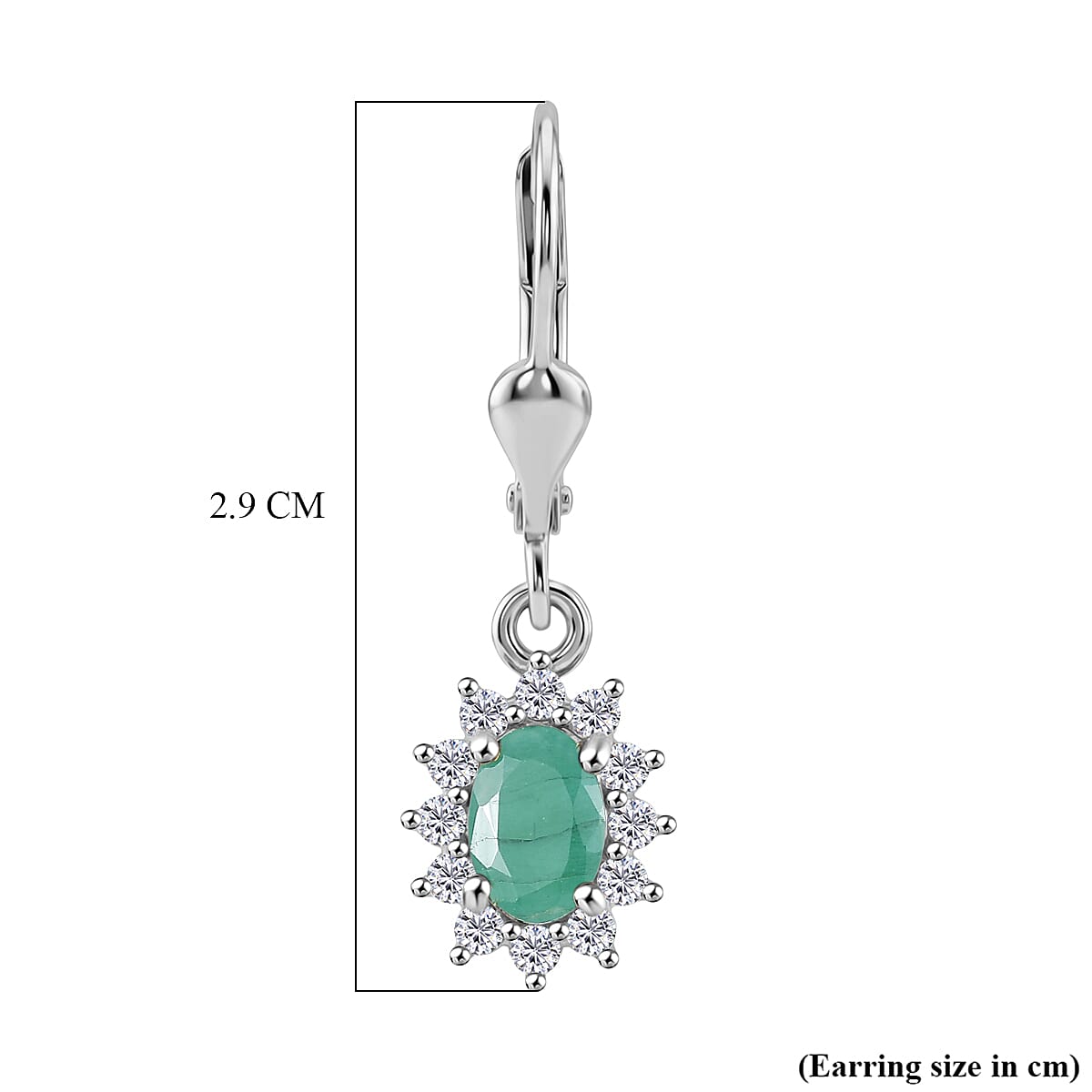 Royal Bali Collection - D'Joy Socoto Emerald & White Zircon Earring with Lever Back in Rhodium Overlay Sterling Silver 1.50 Ct.