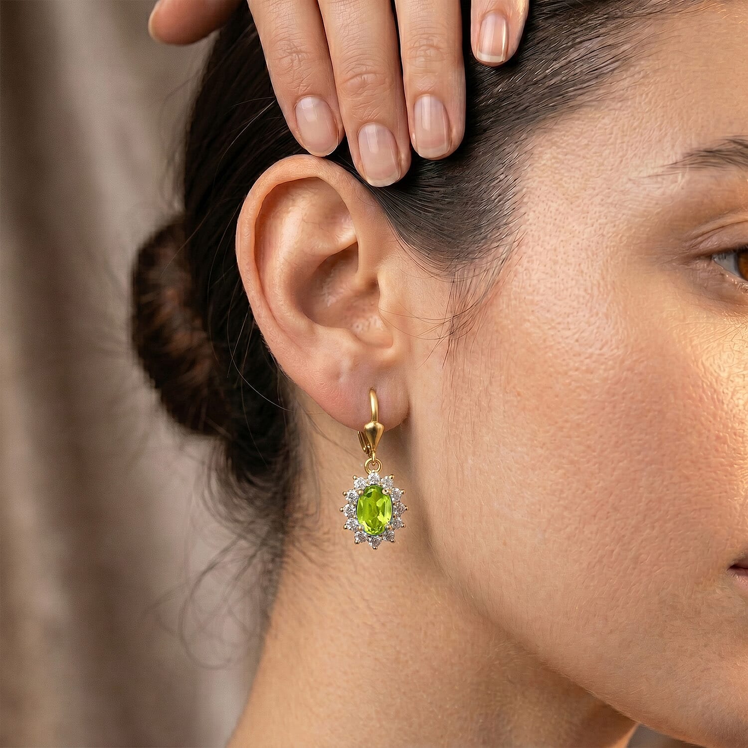 Royal Bali Collection - D'Joy Peridot & White Zircon Earring with Lever Back in 18K Vermeil Yellow Gold Plated Sterling Silver 1.64 Ct.