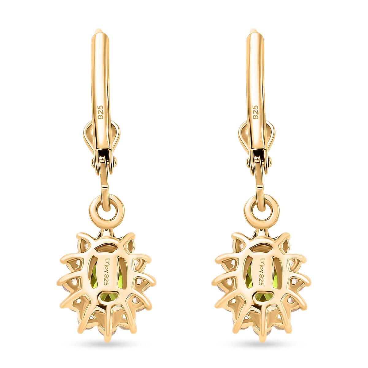 Royal Bali Collection - D'Joy Peridot & White Zircon Earring with Lever Back in 18K Vermeil Yellow Gold Plated Sterling Silver 1.64 Ct.