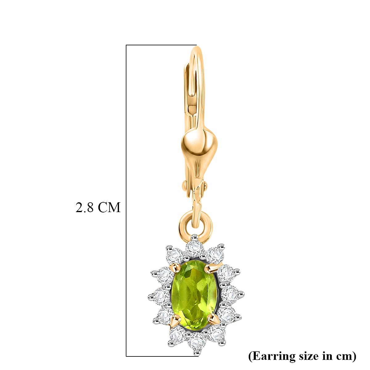 Royal Bali Collection - D'Joy Peridot & White Zircon Earring with Lever Back in 18K Vermeil Yellow Gold Plated Sterling Silver 1.64 Ct.
