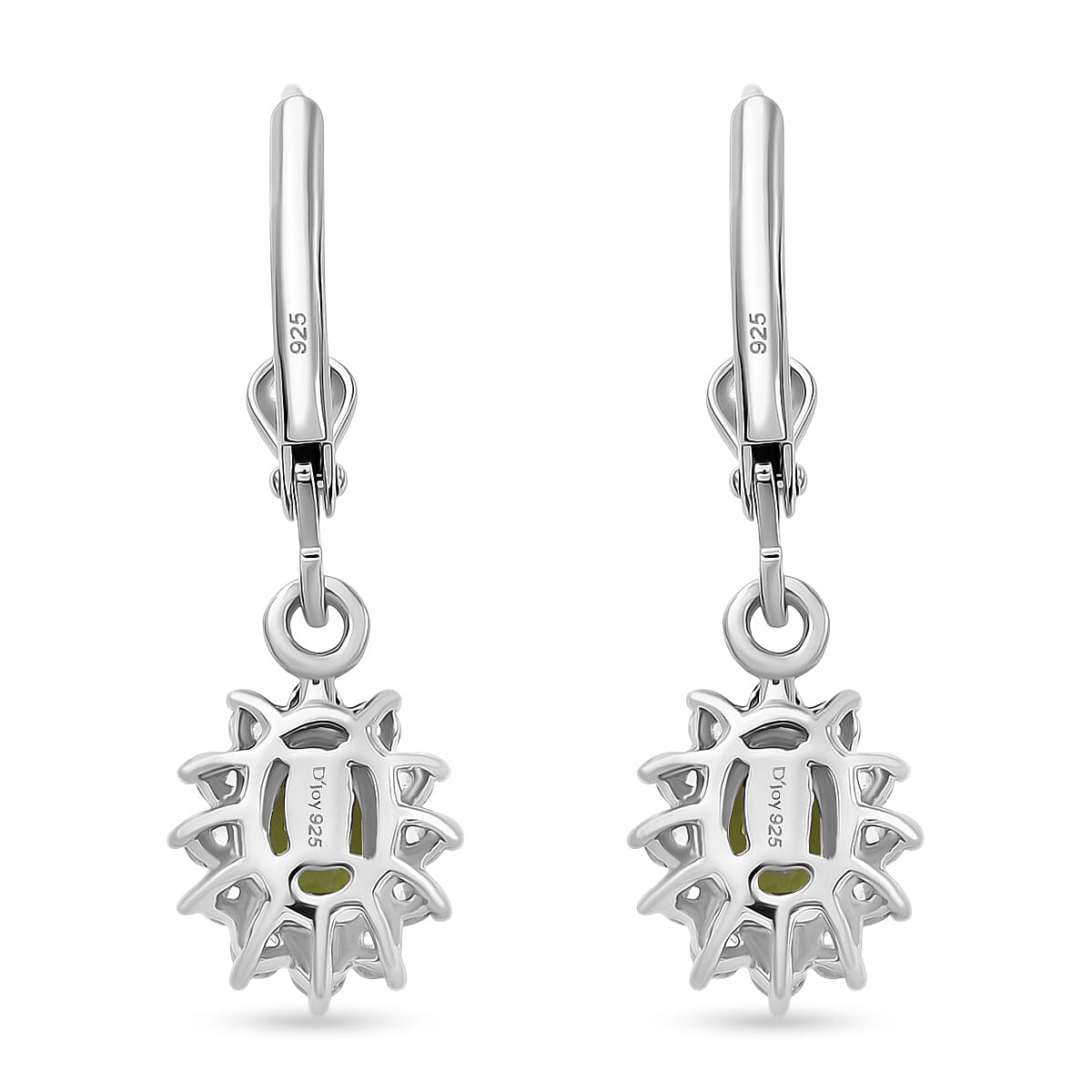 Royal Bali Collection - D'Joy Peridot & White Zircon Earring with Lever Back in Rhodium Overlay Sterling Silver 1.64 Ct.