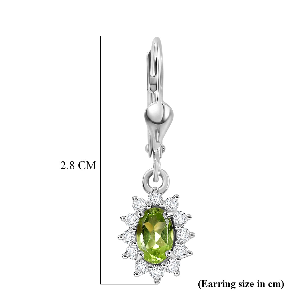 Royal Bali Collection - D'Joy Peridot & White Zircon Earring with Lever Back in Rhodium Overlay Sterling Silver 1.64 Ct.