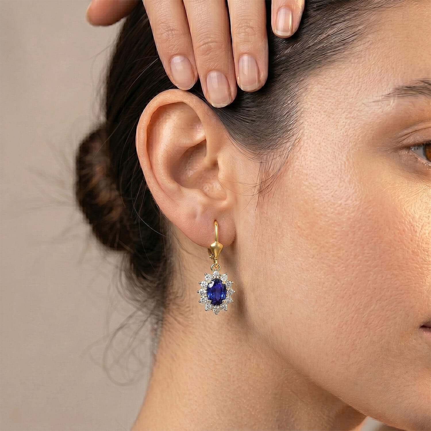 Royal Bali Collection - D'Joy Masoala Sapphire & White Zircon Earring with Lever Back in 18K Vermeil Yellow Gold Plated Sterling Silver 2.06 Ct.