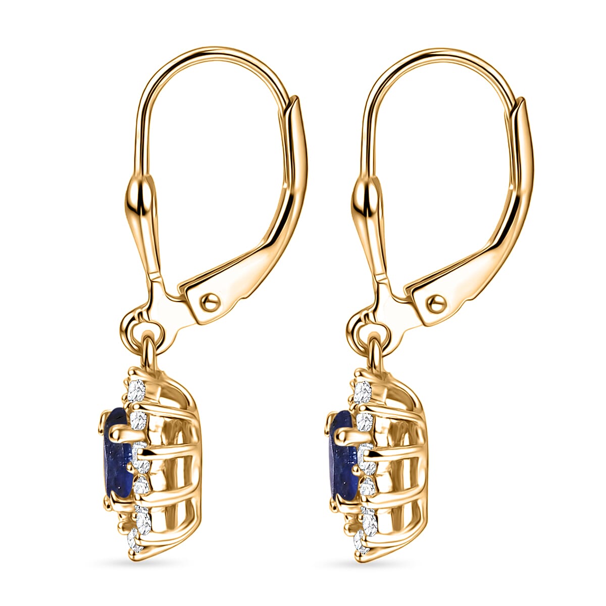 Royal Bali Collection - D'Joy Masoala Sapphire & White Zircon Earring with Lever Back in 18K Vermeil Yellow Gold Plated Sterling Silver 2.06 Ct.