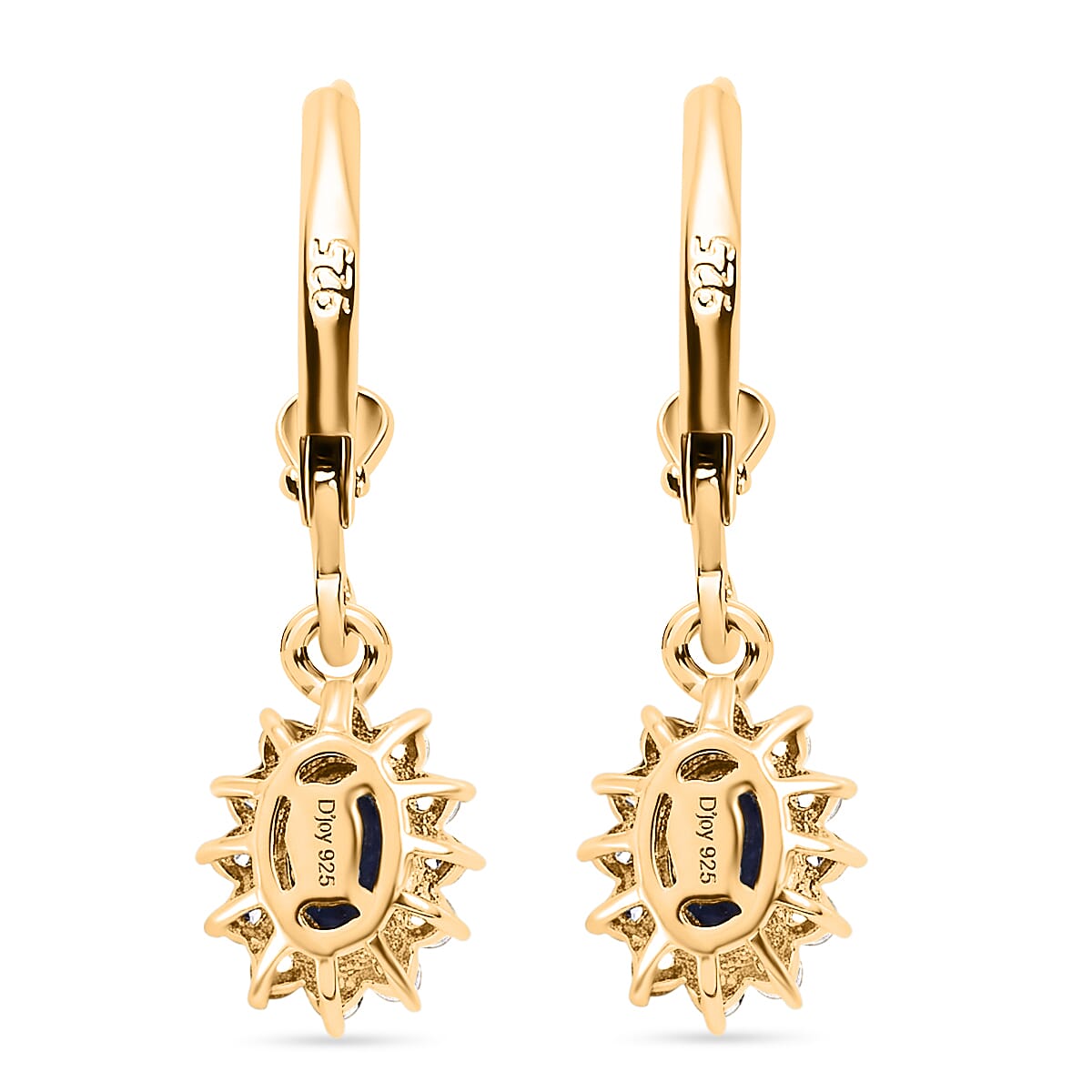 Royal Bali Collection - D'Joy Masoala Sapphire & White Zircon Earring with Lever Back in 18K Vermeil Yellow Gold Plated Sterling Silver 2.06 Ct.