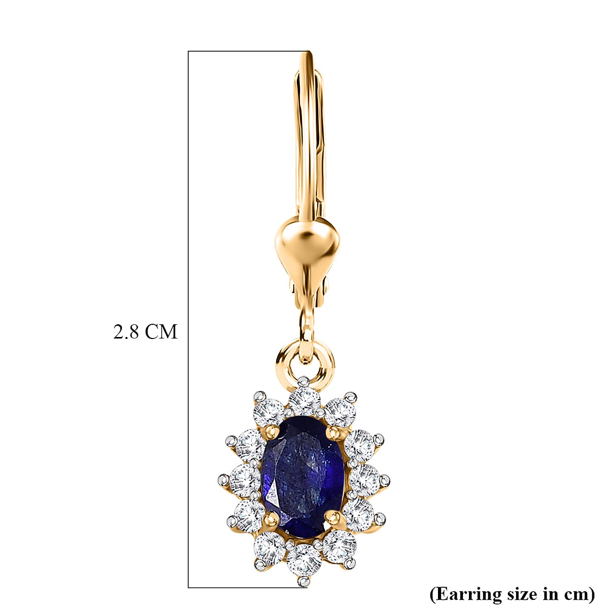 Royal Bali Collection - D'Joy Masoala Sapphire & White Zircon Earring with Lever Back in 18K Vermeil Yellow Gold Plated Sterling Silver 2.06 Ct.