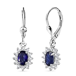 Royal Bali Collection - D'Joy Red Garnet & White Zircon Earring with Lever Back in Rhodium Overlay Sterling Silver 1.77 Ct.