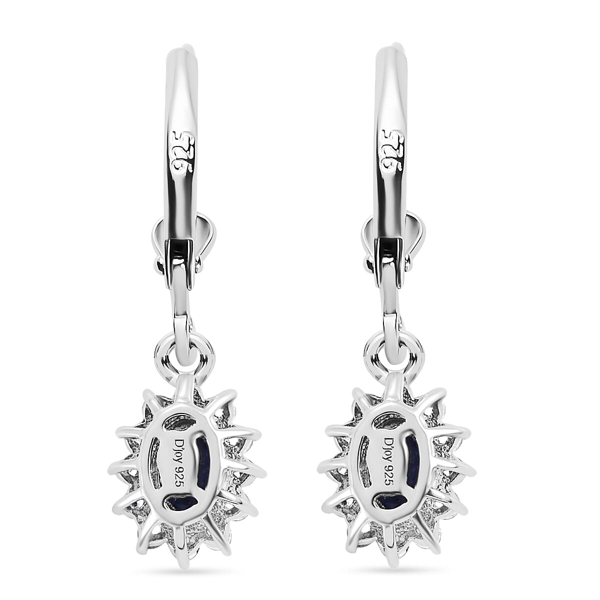 Royal Bali Collection - D'Joy Masoala Sapphire & White Zircon Earring with Lever Back in Rhodium Overlay Sterling Silver 2.06 Ct.