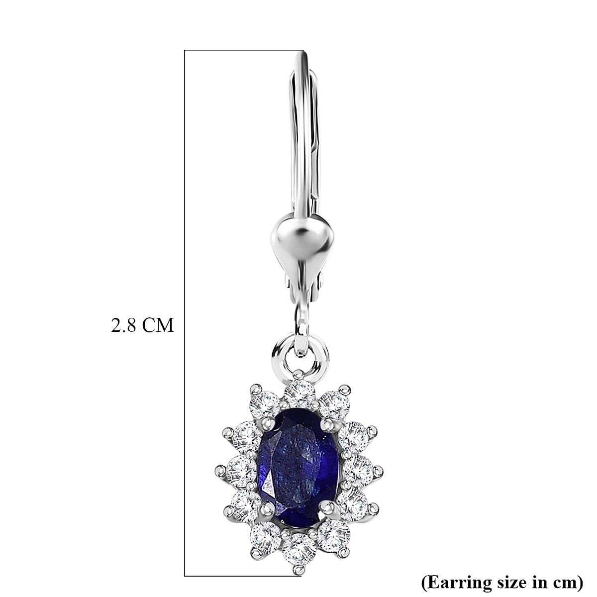 Royal Bali Collection - D'Joy Masoala Sapphire & White Zircon Earring with Lever Back in Rhodium Overlay Sterling Silver 2.06 Ct.