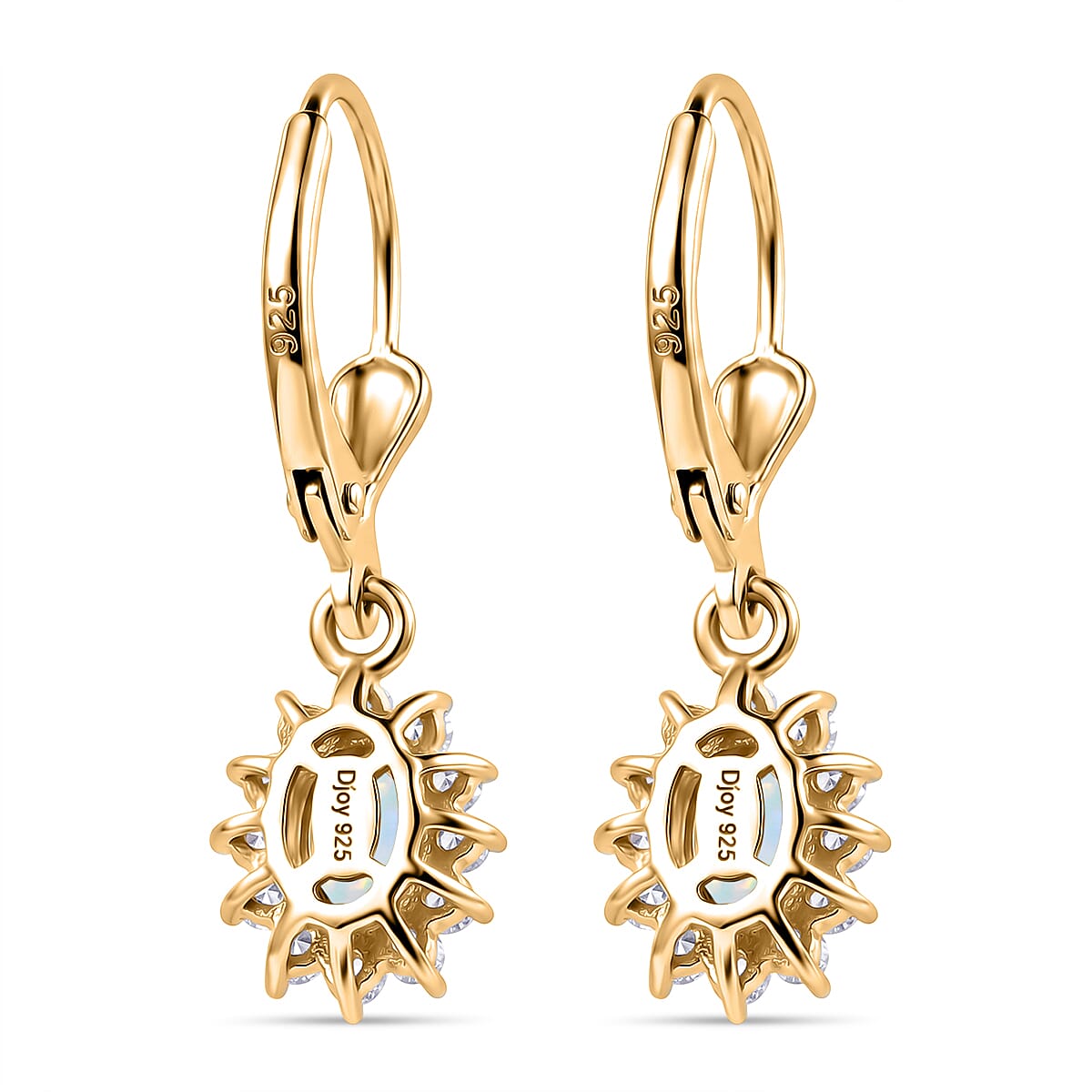 Royal Bali Collection - D'Joy Ethiopian Opal & White Zircon Earring with Lever Back in 18K Vermeil Yellow Gold Plated Sterling Silver  1.17 Ct.