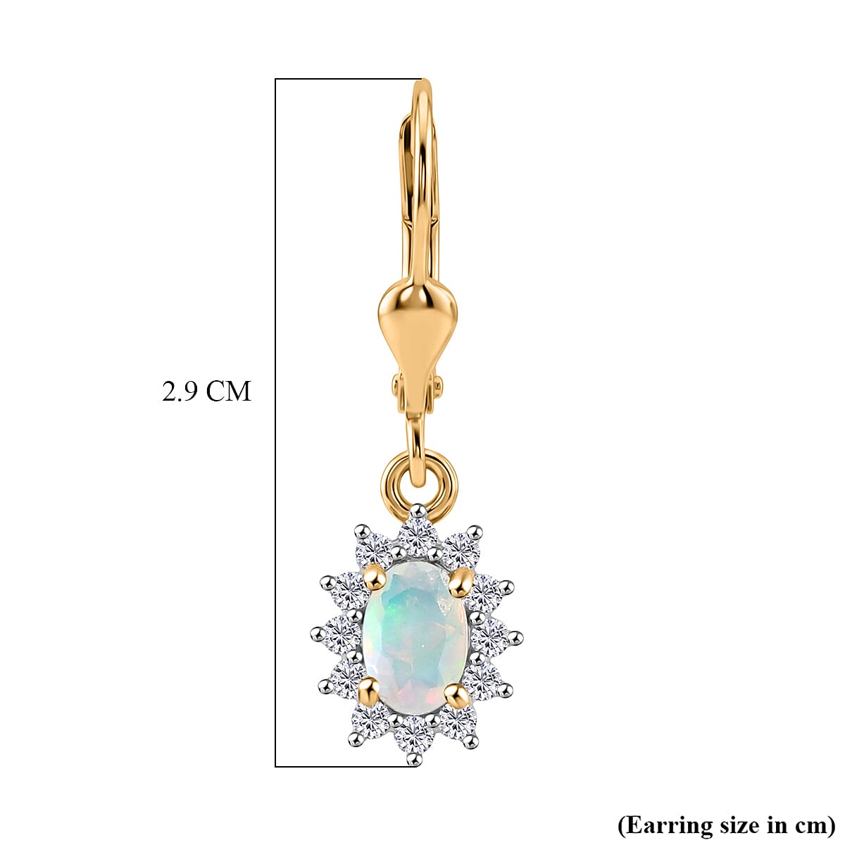Royal Bali Collection - D'Joy Ethiopian Opal & White Zircon Earring with Lever Back in 18K Vermeil Yellow Gold Plated Sterling Silver  1.17 Ct.