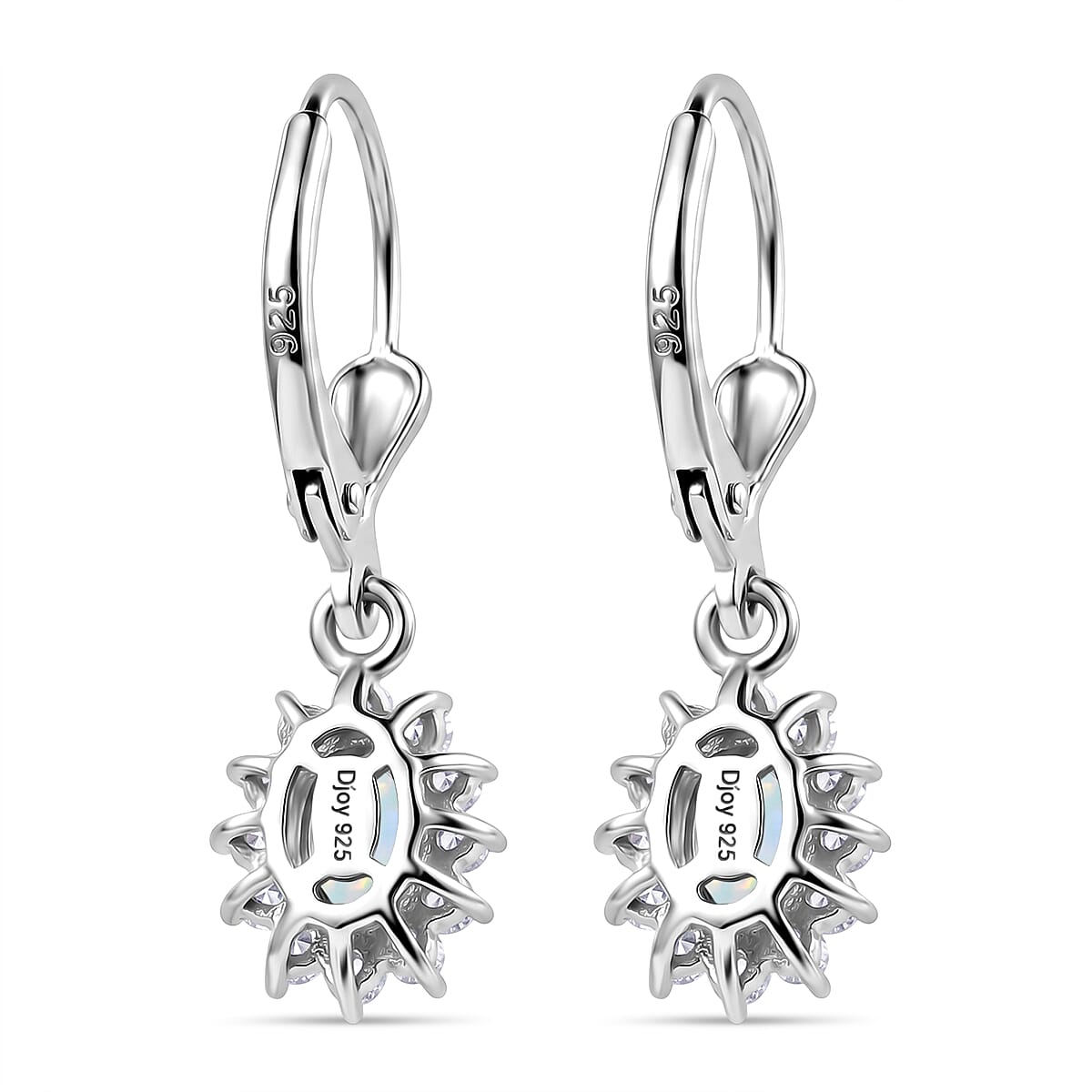 Royal Bali Collection - D'Joy Ethiopian Opal & White Zircon Earring with Lever Back in Rhodium Overlay Sterling Silver 1.17 Ct.