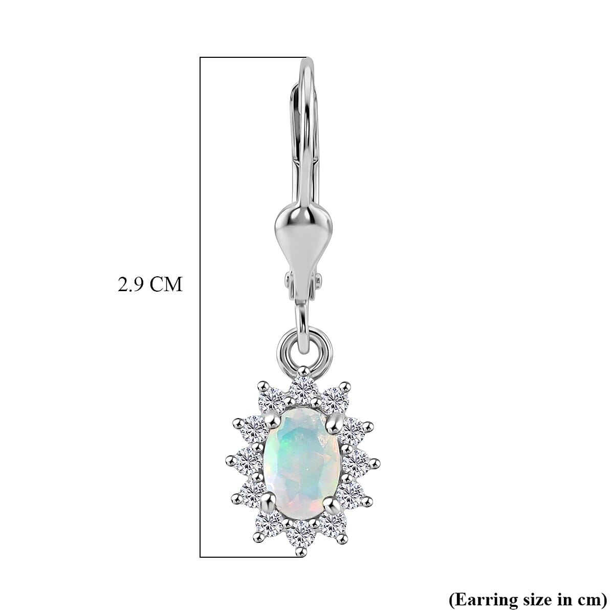 Royal Bali Collection - D'Joy Ethiopian Opal & White Zircon Earring with Lever Back in Rhodium Overlay Sterling Silver 1.17 Ct.