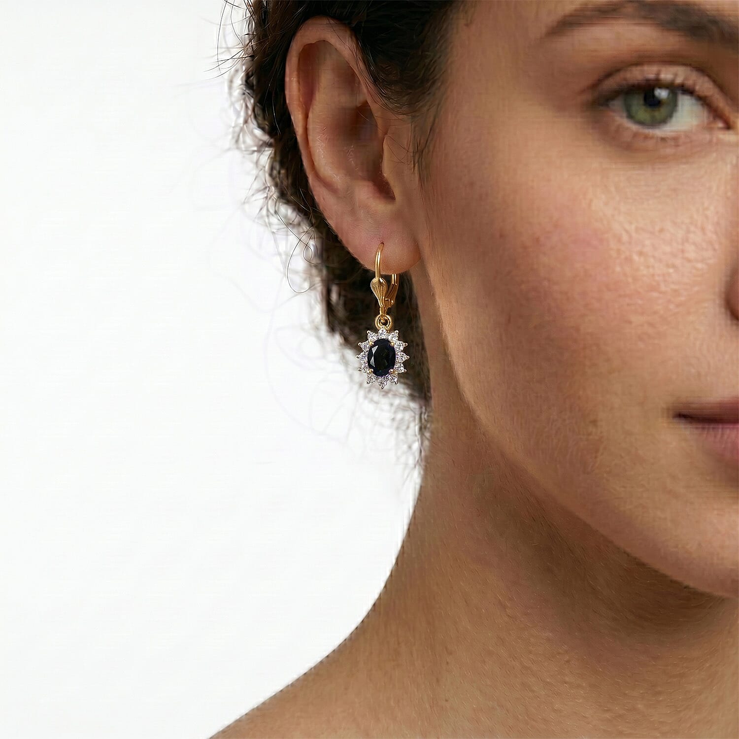 Royal Bali Collection - D'Joy London Blue Topaz & White Zircon Earring with Lever Back in 18K Vermeil Yellow Gold Plated Sterling Silver 1.65 Ct.
