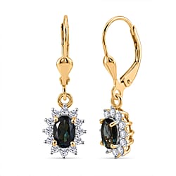 Royal Bali Collection - D'Joy Red Garnet & White Zircon Earring with Lever Back in 18K Vermeil Yellow Gold Plated Sterling Silver 1.77 Ct.