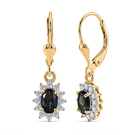 Royal Bali Collection - D'Joy London Blue Topaz & White Zircon Earring with Lever Back in 18K Vermeil Yellow Gold Plated Sterling Silver 1.65 Ct.