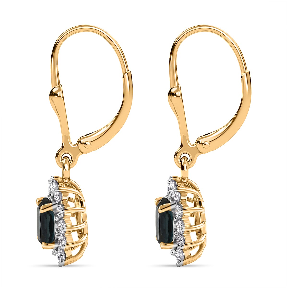 Royal Bali Collection - D'Joy London Blue Topaz & White Zircon Earring with Lever Back in 18K Vermeil Yellow Gold Plated Sterling Silver 1.65 Ct.