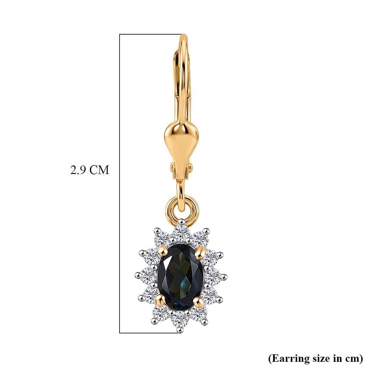 Royal Bali Collection - D'Joy London Blue Topaz & White Zircon Earring with Lever Back in 18K Vermeil Yellow Gold Plated Sterling Silver 1.65 Ct.