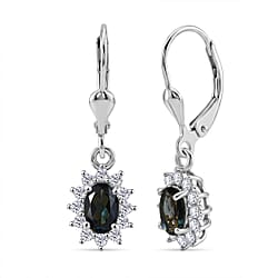 Royal Bali Collection - D'Joy Red Garnet & White Zircon Earring with Lever Back in Rhodium Overlay Sterling Silver 1.77 Ct.