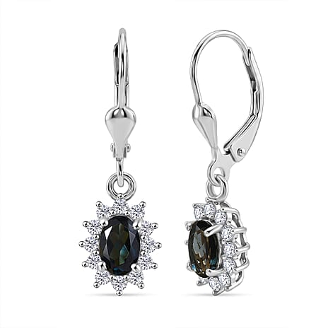 Royal Bali Collection - D'Joy London Blue Topaz & White Zircon Earring with Lever Back in Rhodium Overlay Sterling Silver 1.65 Ct.