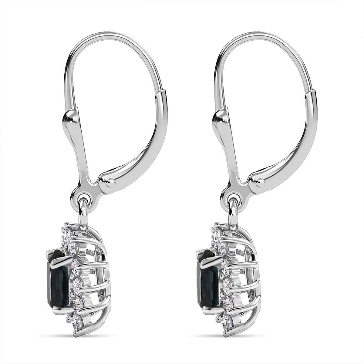 Royal Bali Collection - D'Joy London Blue Topaz & White Zircon Earring with Lever Back in Rhodium Overlay Sterling Silver 1.65 Ct.