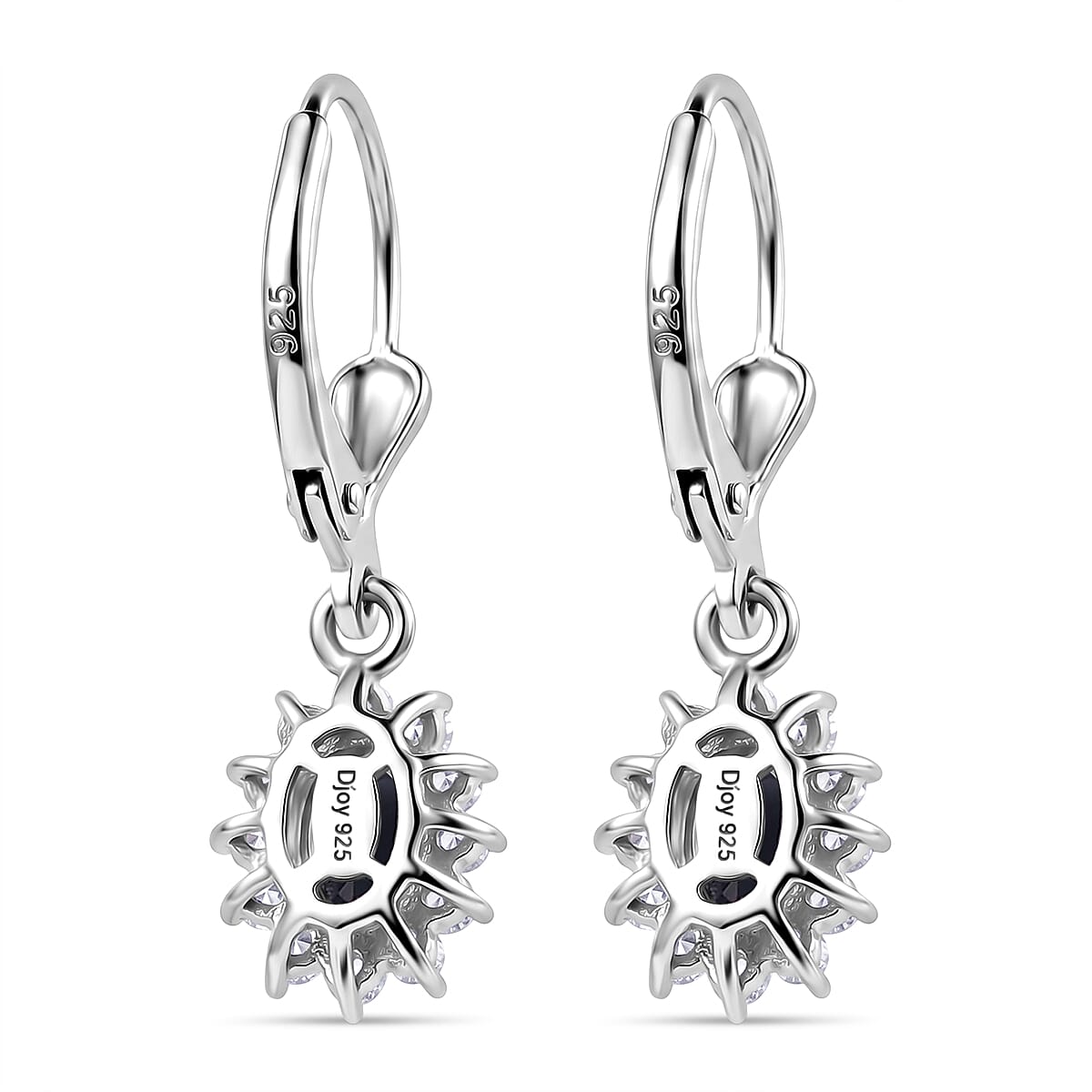 Royal Bali Collection - D'Joy London Blue Topaz & White Zircon Earring with Lever Back in Rhodium Overlay Sterling Silver 1.65 Ct.