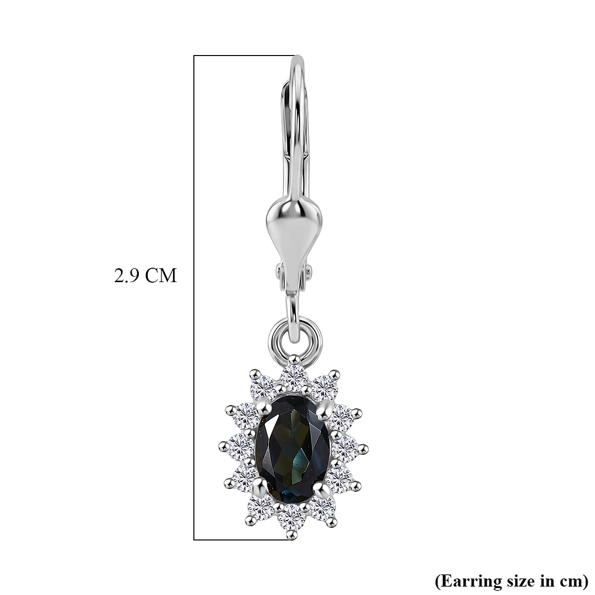 Royal Bali Collection - D'Joy London Blue Topaz & White Zircon Earring with Lever Back in Rhodium Overlay Sterling Silver 1.65 Ct.