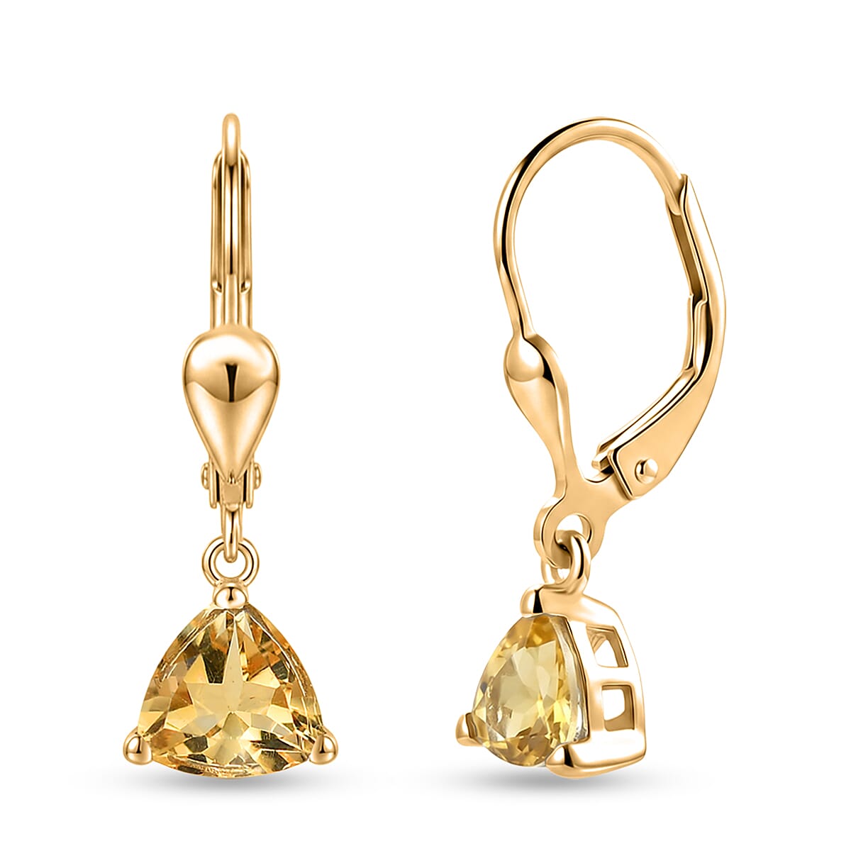 Royal Bali Collection - D'Joy Citrine Solitaire Earring with Lever Back in 18K Vermeil Yellow Gold Plated Sterling Silver 1.45 Ct.