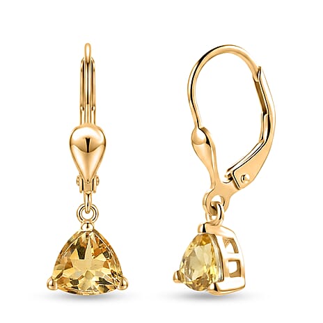 Royal Bali Collection - D'Joy Citrine Solitaire Earring with Lever Back in 18K Vermeil Yellow Gold Plated Sterling Silver 1.45 Ct.