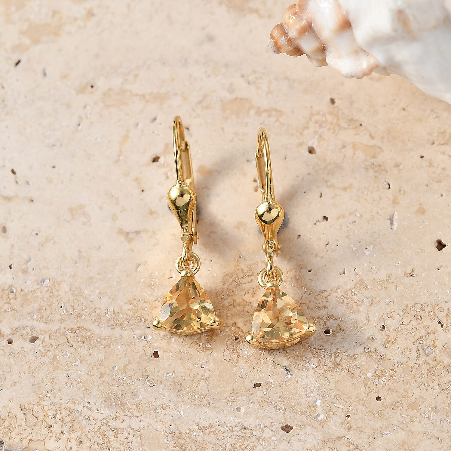 Royal Bali Collection - D'Joy Citrine Solitaire Earring with Lever Back in 18K Vermeil Yellow Gold Plated Sterling Silver 1.45 Ct.