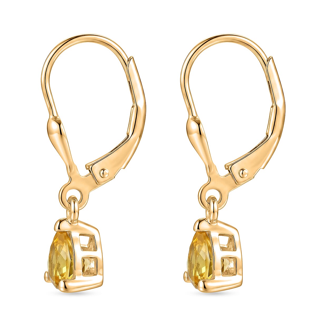 Royal Bali Collection - D'Joy Citrine Solitaire Earring with Lever Back in 18K Vermeil Yellow Gold Plated Sterling Silver 1.45 Ct.