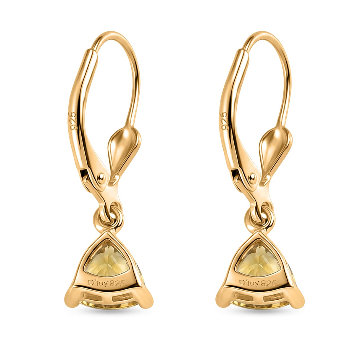 Royal Bali Collection - D'Joy Citrine Solitaire Earring with Lever Back in 18K Vermeil Yellow Gold Plated Sterling Silver 1.45 Ct.