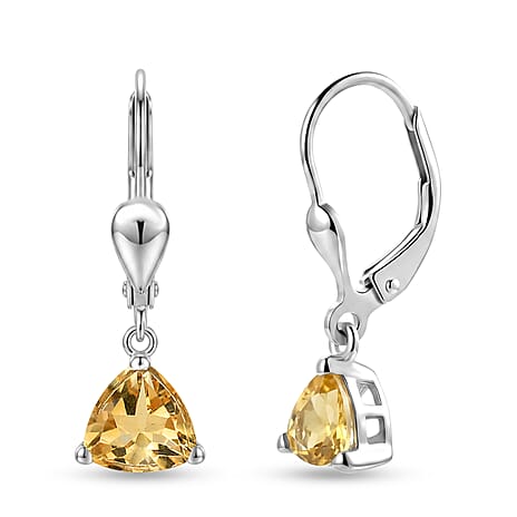 Royal Bali Collection - D'Joy Citrine Solitaire Earring with Lever Back in Rhodium Overlay Sterling Silver 1.45 Ct.