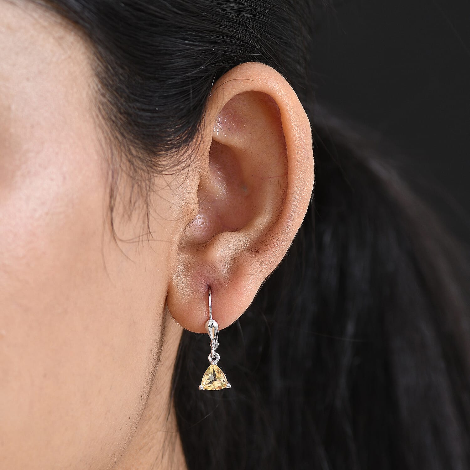 Royal Bali Collection - D'Joy Citrine Solitaire Earring with Lever Back in Rhodium Overlay Sterling Silver 1.45 Ct.