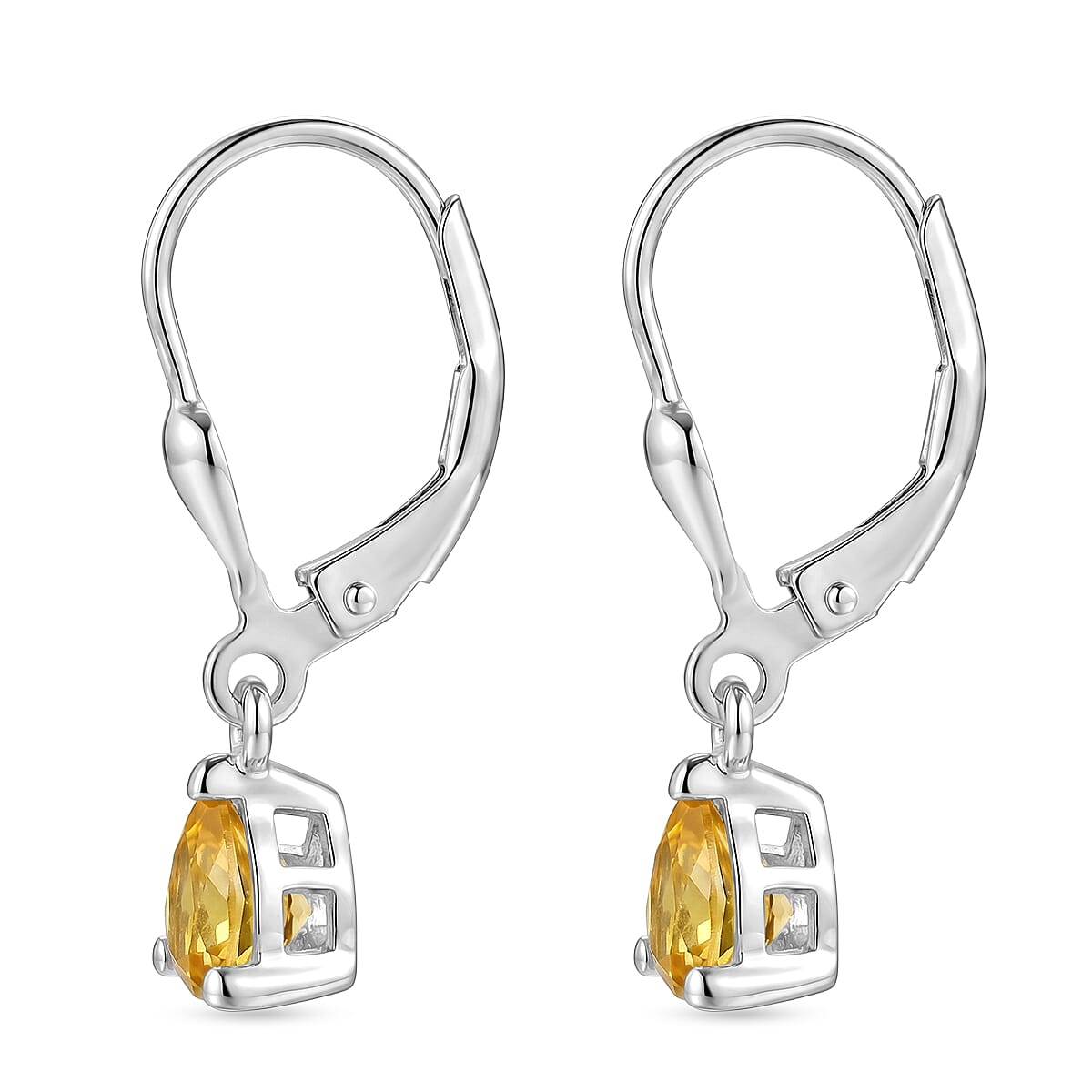 Royal Bali Collection - D'Joy Citrine Solitaire Earring with Lever Back in Rhodium Overlay Sterling Silver 1.45 Ct.