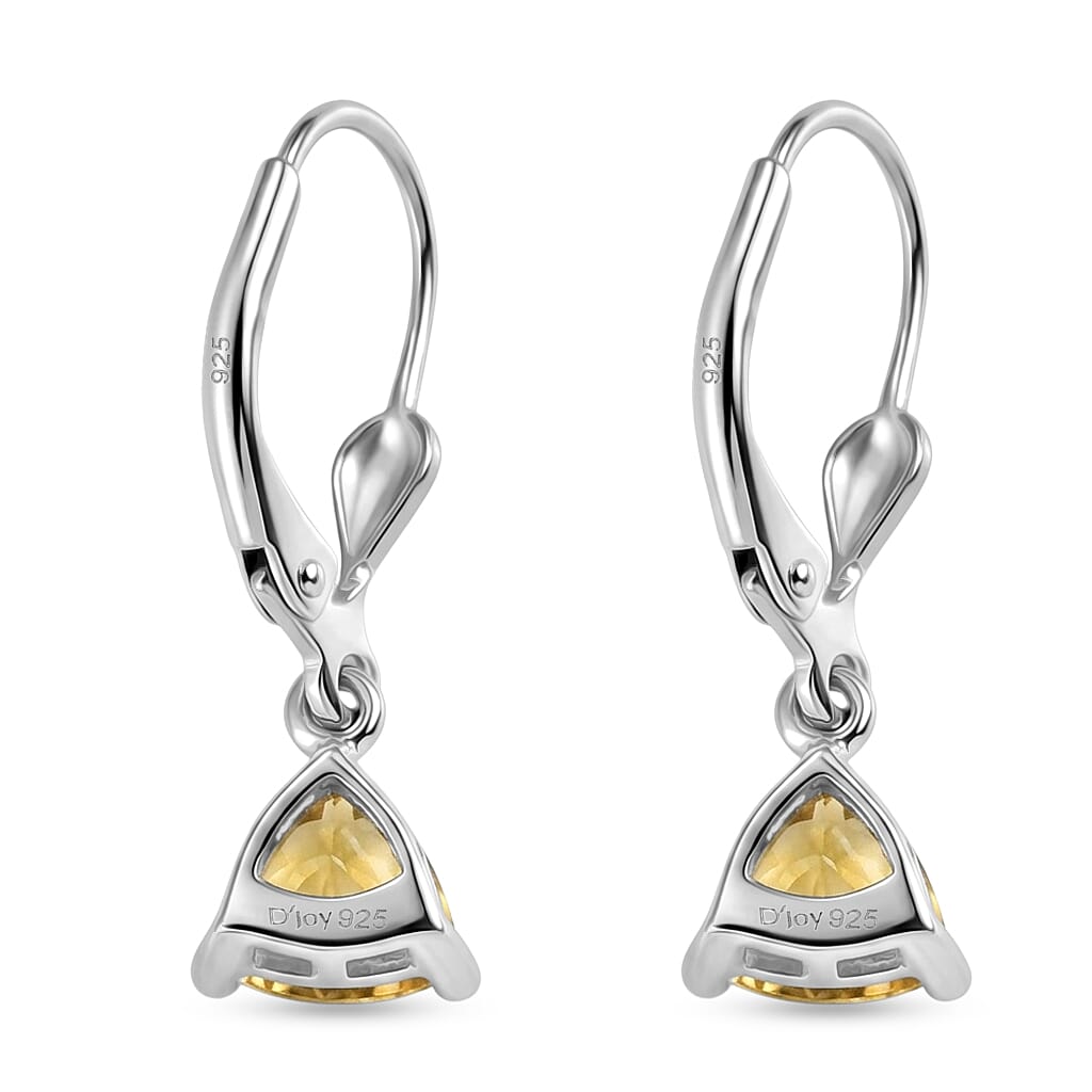 Royal Bali Collection - D'Joy Citrine Solitaire Earring with Lever Back in Rhodium Overlay Sterling Silver 1.45 Ct.