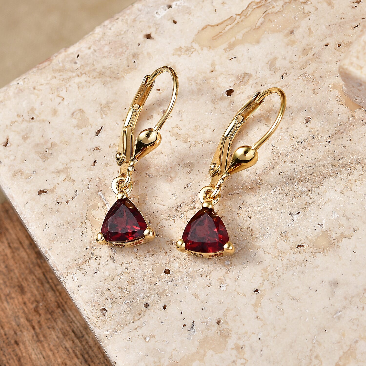 Royal Bali Collection - D'Joy Red Garnet Solitaire Earring with Lever Back in 18K Vermeil Yellow Gold Plated Sterling Silver 1.74 Ct.