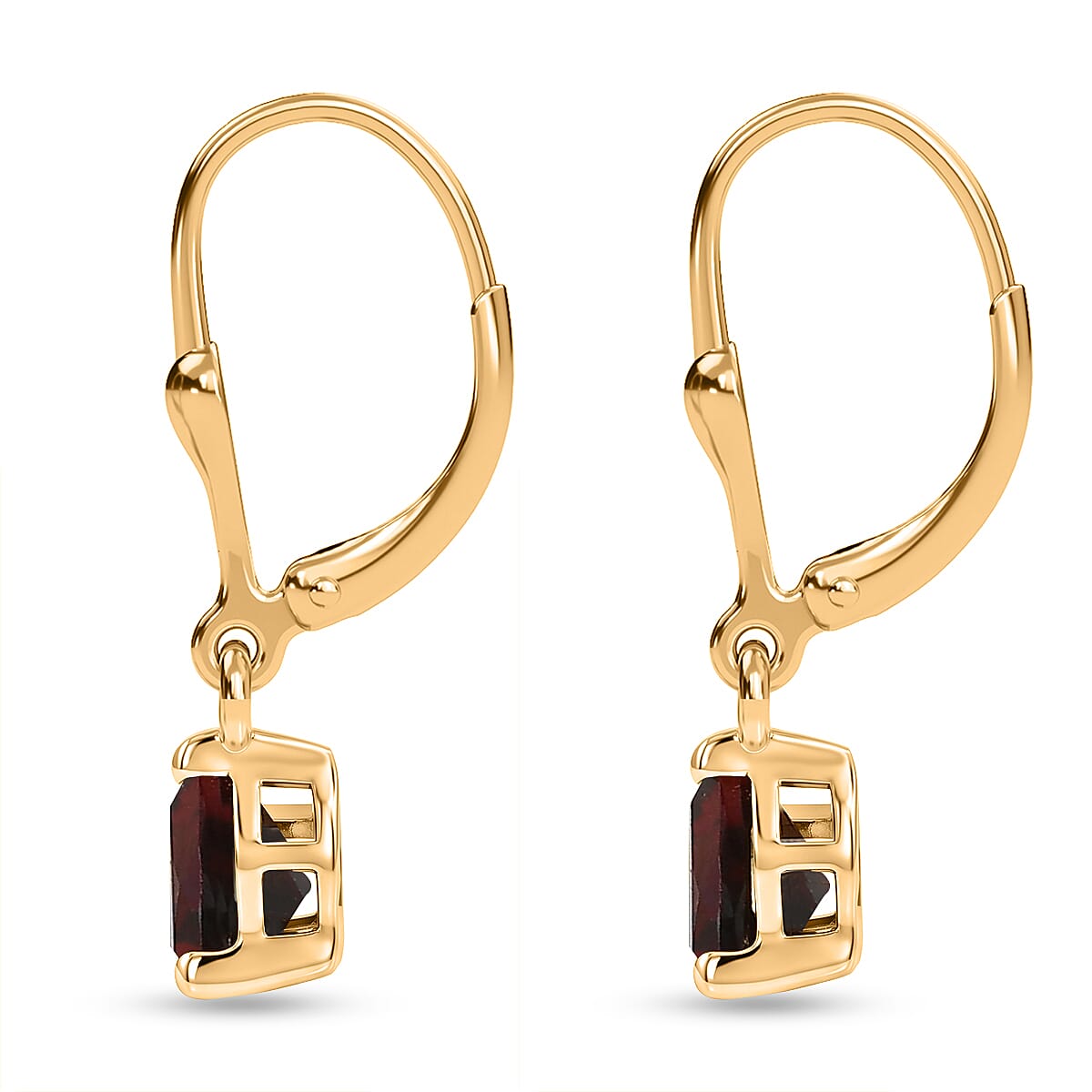 Royal Bali Collection - D'Joy Red Garnet Solitaire Earring with Lever Back in 18K Vermeil Yellow Gold Plated Sterling Silver 1.74 Ct.