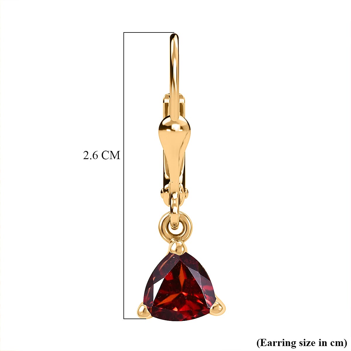 Royal Bali Collection - D'Joy Red Garnet Solitaire Earring with Lever Back in 18K Vermeil Yellow Gold Plated Sterling Silver 1.74 Ct.