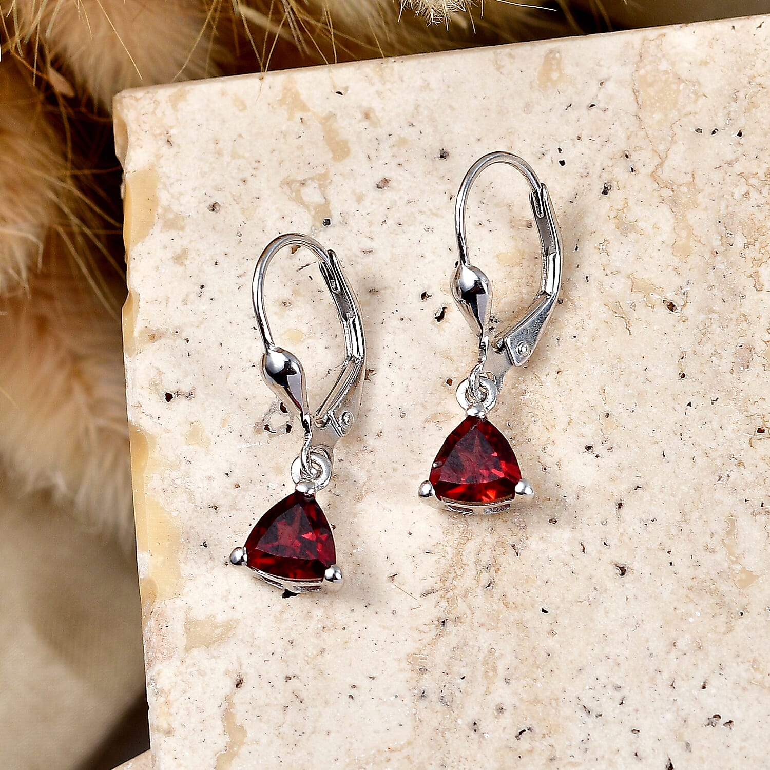 Royal Bali Collection - D'Joy Red Garnet Solitaire Earring with Lever Back in Rhodium Overlay Sterling Silver 1.74 Ct.